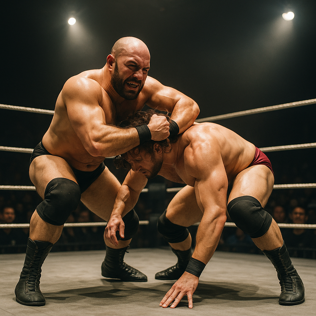 Dos luchadores profesionales entrenando dentro de