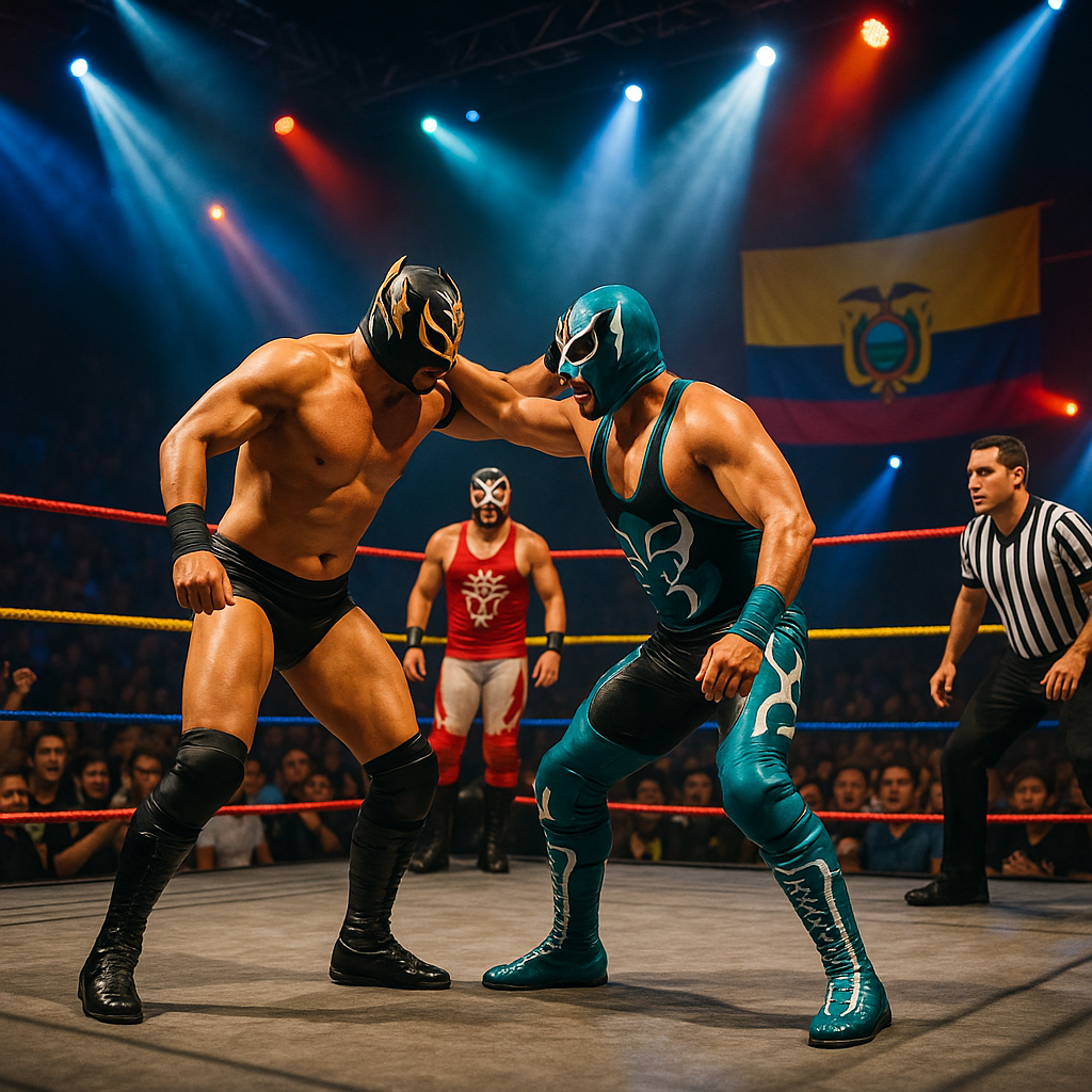 Un evento de lucha libre en Ecuador con luchadores