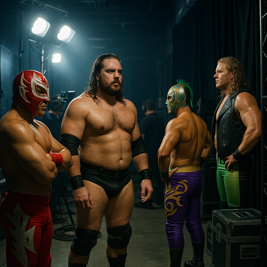 Un grupo de luchadores preparándose detrás del esc-2