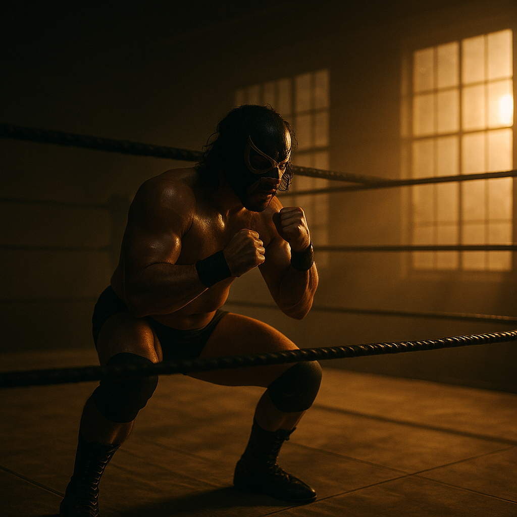 Un luchador de lucha libre entrenando solo dentro
